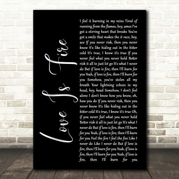 Freya Ridings Love Is Fire Black Script Song Lyric Music Art Print