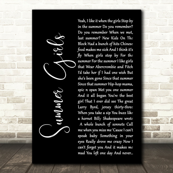 LFO Summer Girls Black Script Song Lyric Music Art Print