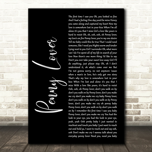 Lionel Richie Penny Lover Black Script Song Lyric Music Art Print