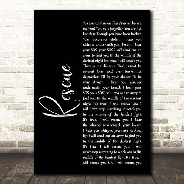 Lauren Daigle Rescue Black Script Song Lyric Music Art Print