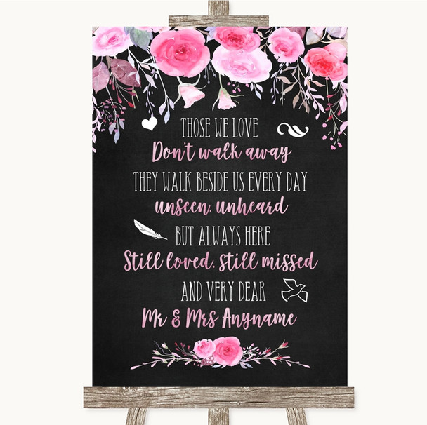 Chalk Style Watercolour Pink Floral In Loving Memory Personalized Wedding Sign