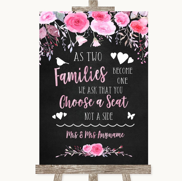 Chalk Watercolour Pink Floral As Families Become One Seating Plan Wedding Sign