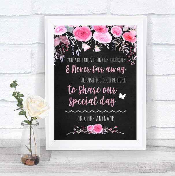 Chalk Style Watercolour Pink Floral In Our Thoughts Personalized Wedding Sign