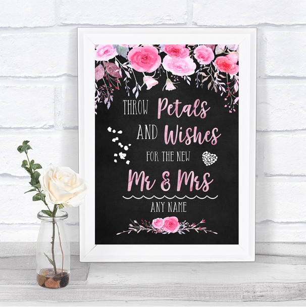 Chalk Style Watercolour Pink Floral Petals Wishes Confetti Wedding Sign