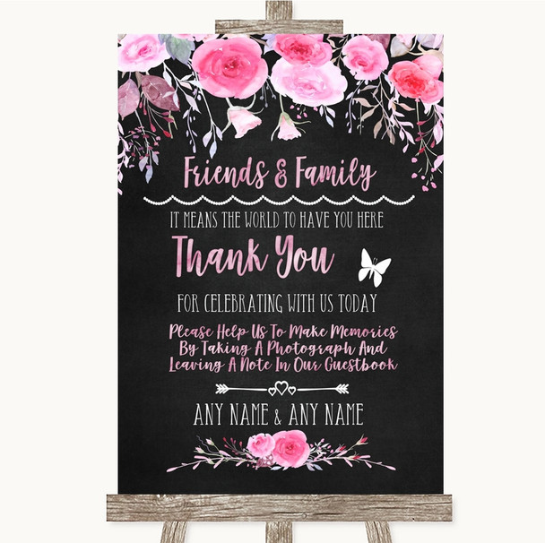 Chalk Watercolour Pink Floral Photo Guestbook Friends & Family Wedding Sign