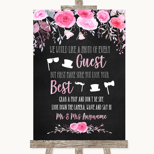 Chalk Style Watercolour Pink Floral Photo Prop Guestbook Wedding Sign