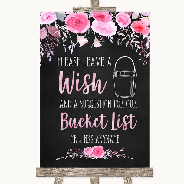 Chalk Style Watercolour Pink Floral Bucket List Personalized Wedding Sign