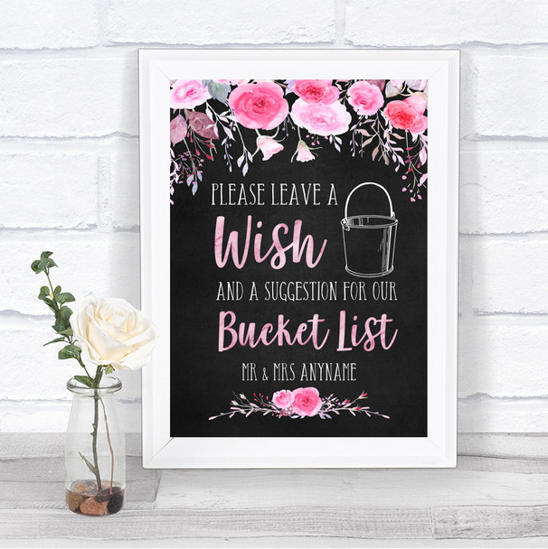 Chalk Style Watercolour Pink Floral Bucket List Personalized Wedding Sign