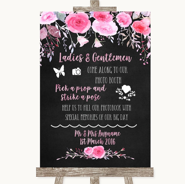 Chalk Style Watercolour Pink Floral Pick A Prop Photobooth Wedding Sign