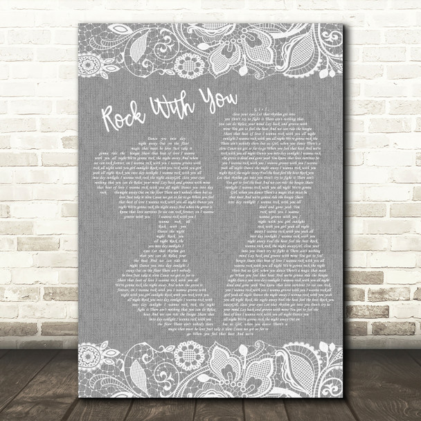 Michael Jackson Rock With You Grey Burlap & Lace Song Lyric Music Art Print