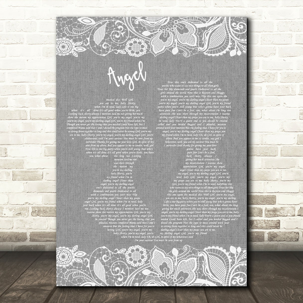 Shaggy Angel Grey Burlap & Lace Song Lyric Music Art Print