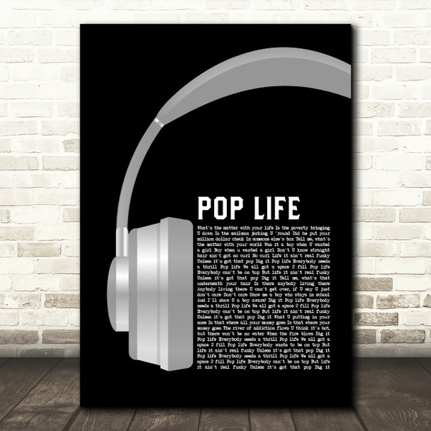 Prince Pop Life Grey Headphones Song Lyric Music Art Print