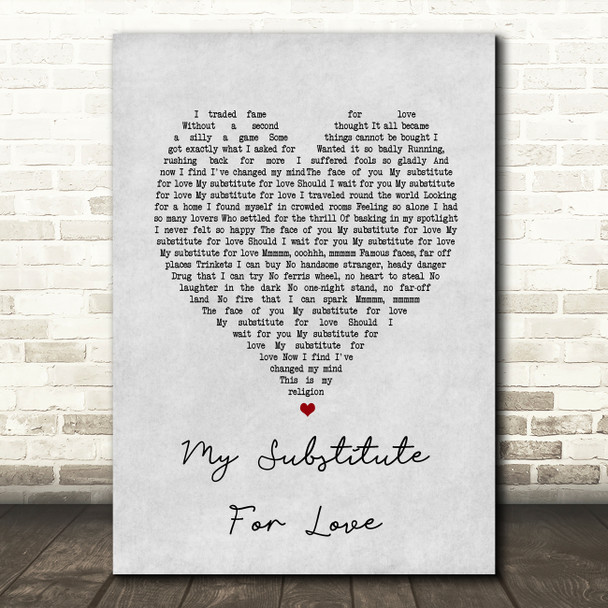 Madonna No Substitute For Love Grey Heart Song Lyric Music Art Print