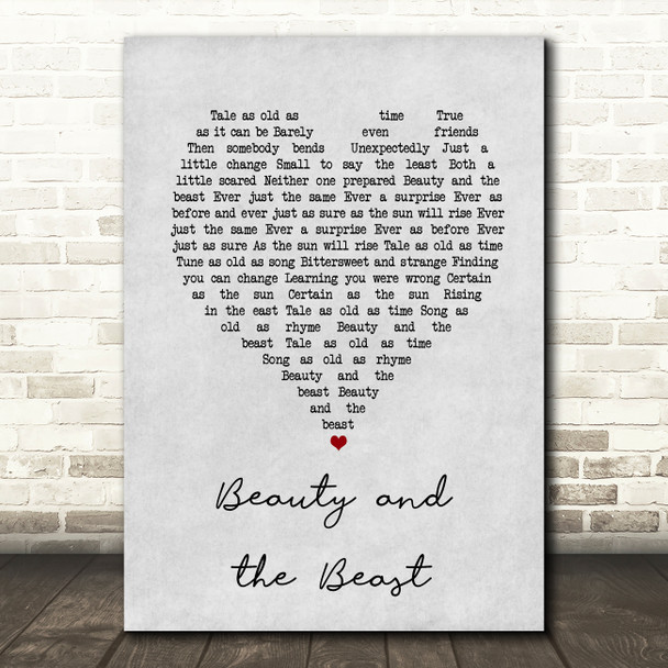 Celine Dion Beauty and the Beast Grey Heart Song Lyric Music Art Print
