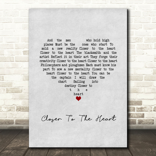 Rush Closer To The Heart Grey Heart Song Lyric Music Art Print
