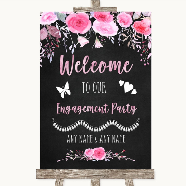 Chalk Style Watercolour Pink Floral Welcome To Our Engagement Party Wedding Sign