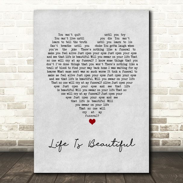 Sixx A M Life Is Beautiful Grey Heart Song Lyric Music Art Print