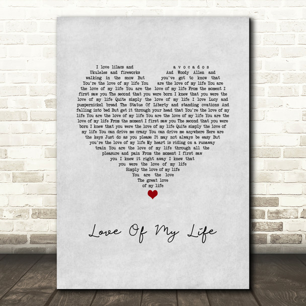 Carly Simon Love Of My Life Grey Heart Song Lyric Music Art Print