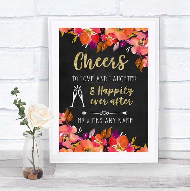 Pink Coral Orange & Purple Cheers To Love Personalized Wedding Sign