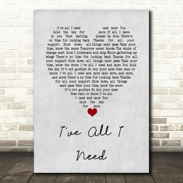 Liam Gallagher I've All I Need Grey Heart Song Lyric Music Art Print