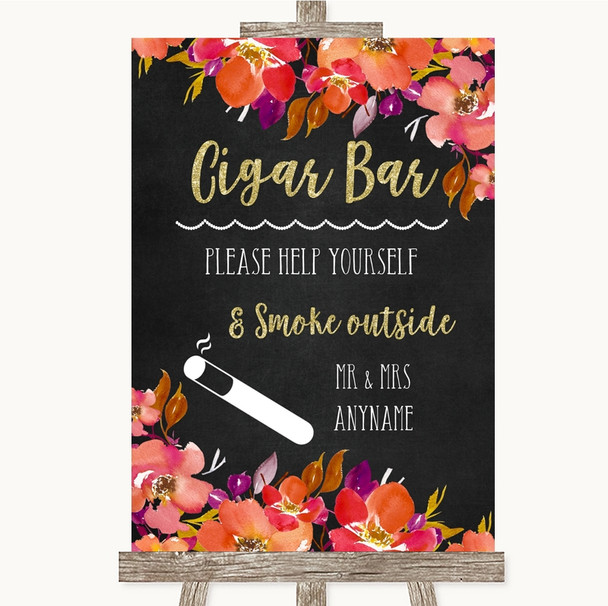 Pink Coral Orange & Purple Cigar Bar Personalized Wedding Sign
