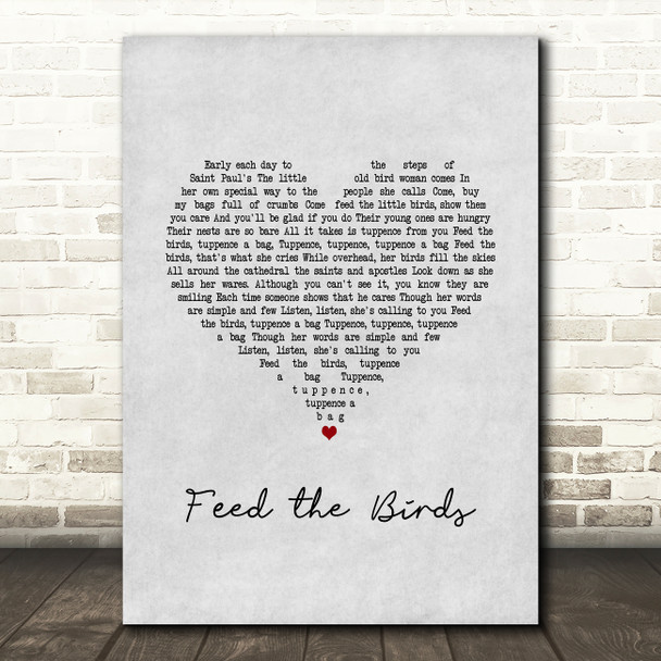 Julie Andrews - Mary Poppins Feed the Birds Grey Heart Song Lyric Music Art Print