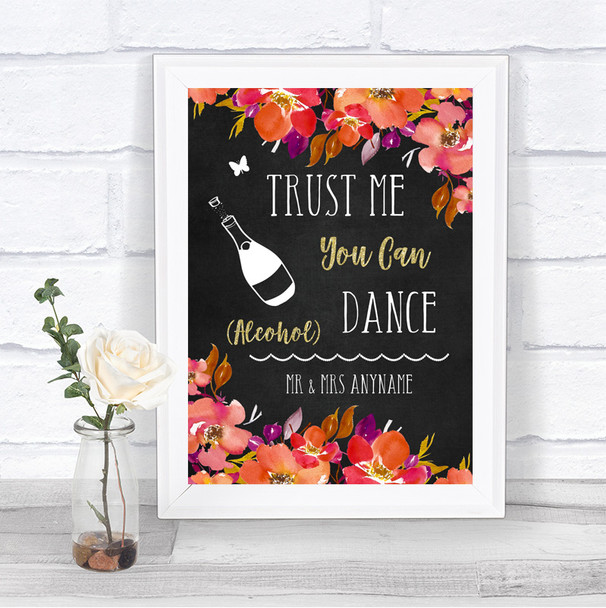 Pink Coral Orange & Purple Alcohol Says You Can Dance Personalized Wedding Sign