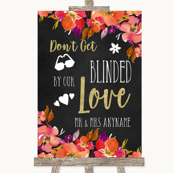 Pink Coral Orange & Purple Don't Be Blinded Sunglasses Personalized Wedding Sign