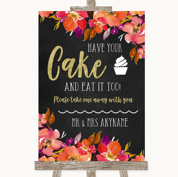 Pink Coral Orange & Purple Have Your Cake & Eat It Too Personalized Wedding Sign