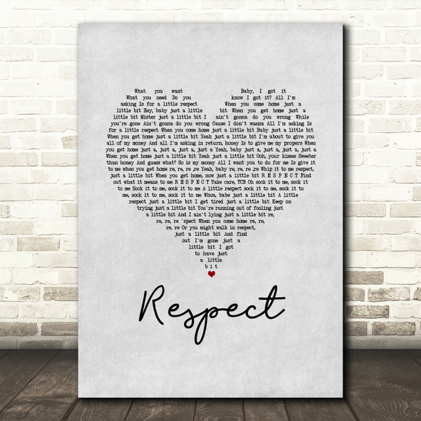 Aretha Franklin Respect Grey Heart Song Lyric Music Art Print