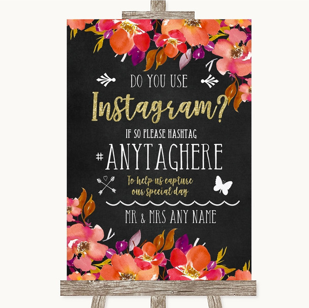 Pink Coral Orange & Purple Instagram Photo Sharing Personalized Wedding Sign