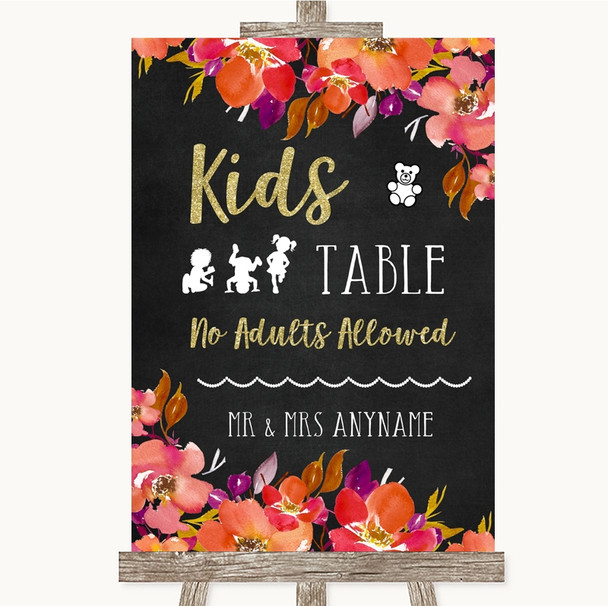 Pink Coral Orange & Purple Kids Table Personalized Wedding Sign