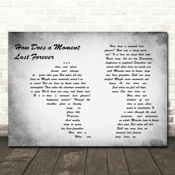 Celine Dion How Does a Moment Last Forever Man Lady Couple Grey Song Lyric Music Art Print