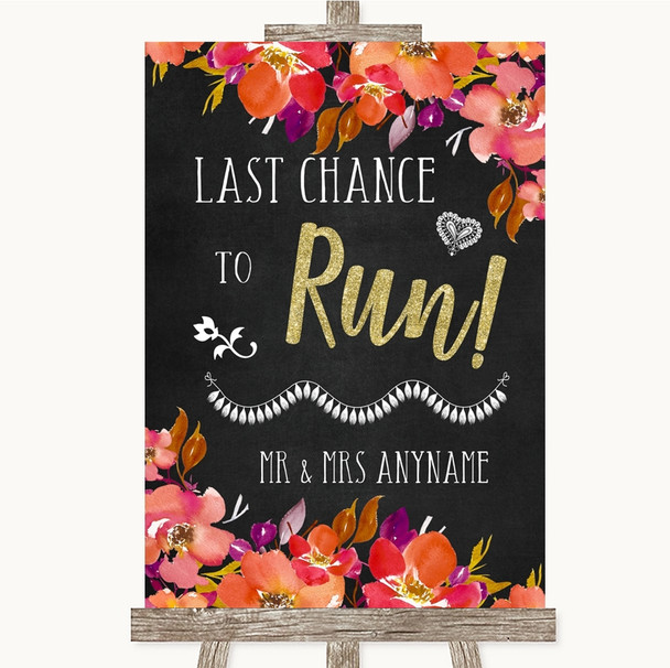 Pink Coral Orange & Purple Last Chance To Run Personalized Wedding Sign