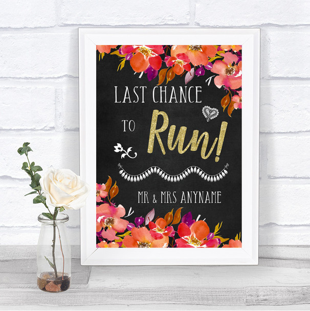 Pink Coral Orange & Purple Last Chance To Run Personalized Wedding Sign