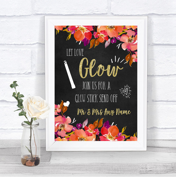 Pink Coral Orange & Purple Let Love Glow Glowstick Personalized Wedding Sign