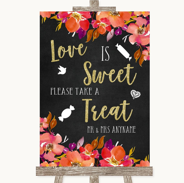 Pink Coral Orange & Purple Love Is Sweet Take A Treat Candy Buffet Wedding Sign