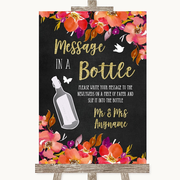 Pink Coral Orange & Purple Message In A Bottle Personalized Wedding Sign