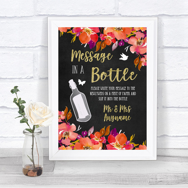 Pink Coral Orange & Purple Message In A Bottle Personalized Wedding Sign