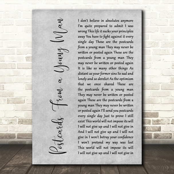 Manic Street Preachers Postcards From a Young Man Grey Rustic Script Song Lyric Music Art Print