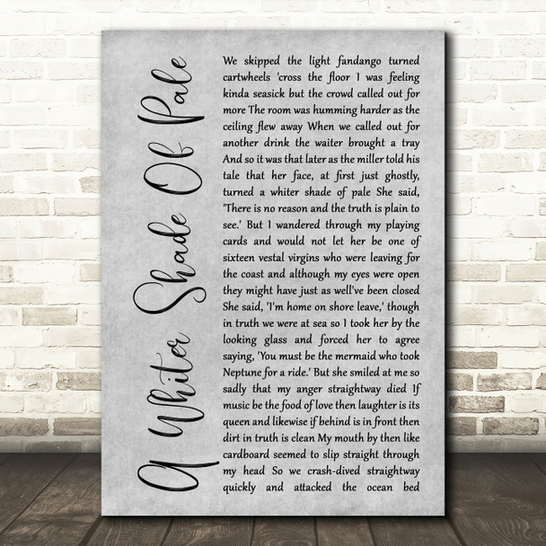 Procol Harum A Whiter Shade Of Pale Grey Rustic Script Song Lyric Music Art Print