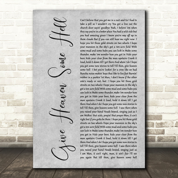 Hardy Give Heaven Some Hell Grey Rustic Script Song Lyric Music Art Print