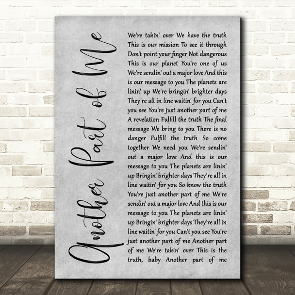 Michael Jackson Another Part of Me Grey Rustic Script Song Lyric Music Art Print