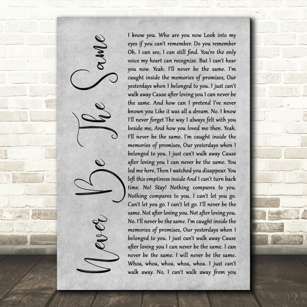 Red Never Be The Same Grey Rustic Script Song Lyric Music Art Print