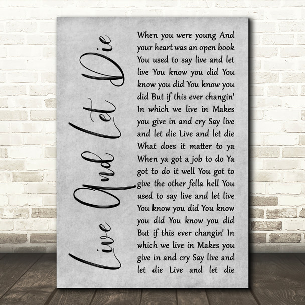 Guns N' Roses Live And Let Die Grey Rustic Script Song Lyric Music Art Print