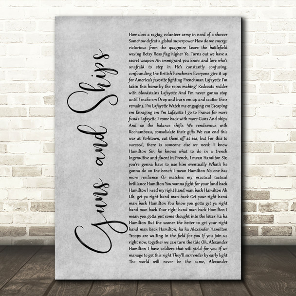 Leslie Odom, Jr., Daveed Diggs, Christopher Jackson & Original Broadway Cast of Hamilton Guns and Ships Grey Rustic Script Song Lyric Music Art Print