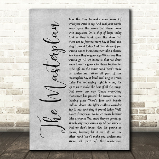 Oasis The Masterplan Grey Rustic Script Song Lyric Music Art Print