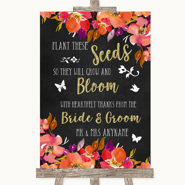 Pink Coral Orange & Purple Plant Seeds Favours Personalized Wedding Sign