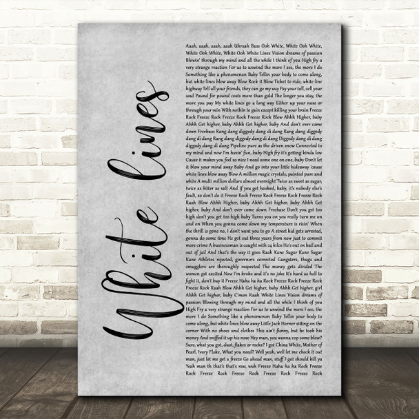 Grandmaster Flash White lines Grey Rustic Script Song Lyric Music Art Print