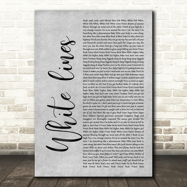 Grandmaster Flash White lines Grey Rustic Script Song Lyric Music Art Print